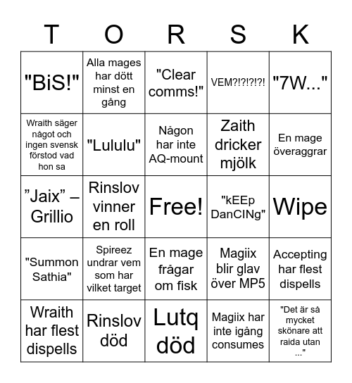 Torskbingo Card