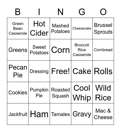 Thanksgiving Food Bingo Card