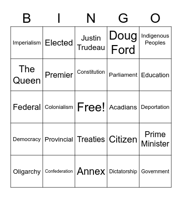Civics Bingo Card