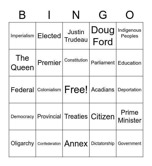 Civics Bingo Card