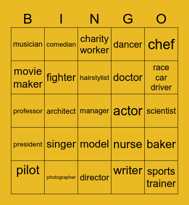 Professions Bingo Card
