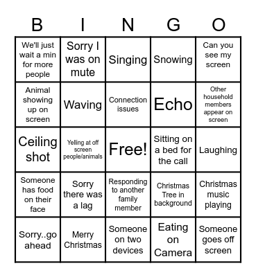Virtual Christmas Party Bingo Card