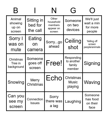 Virtual Christmas Party Bingo Card