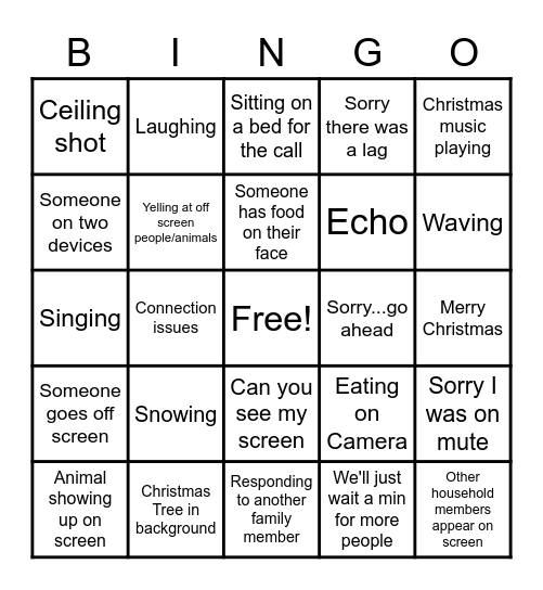 Virtual Christmas Party Bingo Card