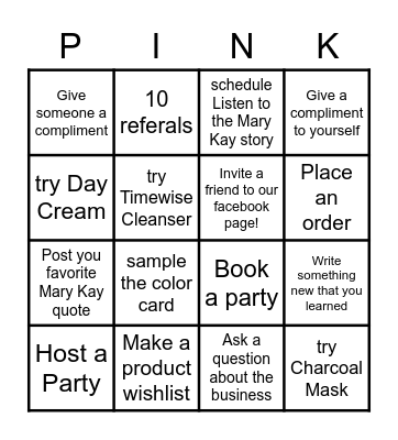 Mary Kay Bingo Card