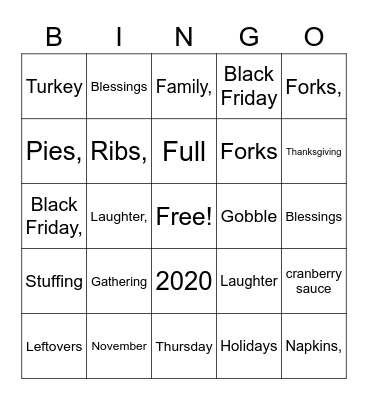 Thanksgiving Bingo Card