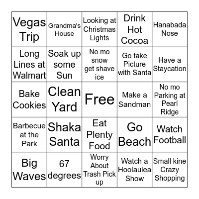 Winter in Hawaii Bingo Card