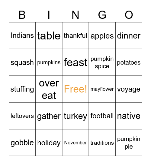 Thanksgiving Bingo Card