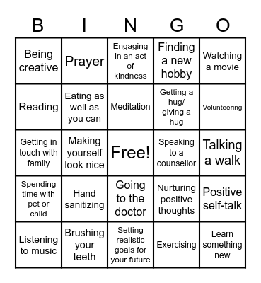 Self Care Tips! Bingo Card