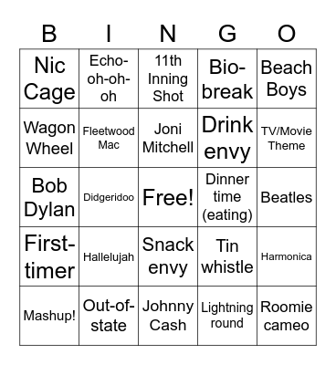 Virtual Open Mic Bingo v2 Bingo Card