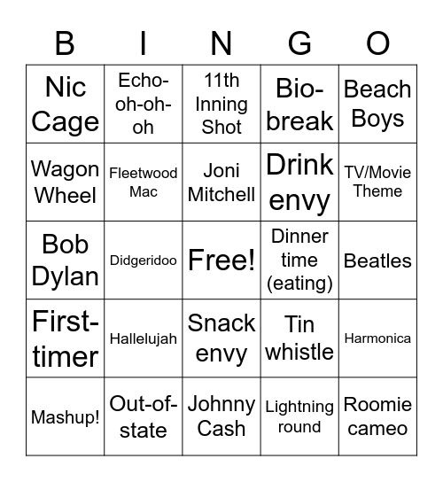 Virtual Open Mic Bingo v2 Bingo Card