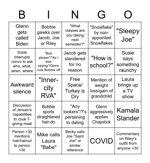 Snowflake Thanksgiving Extravaganza Bingo Card