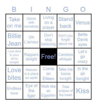 Totally 80’s Bingo Card