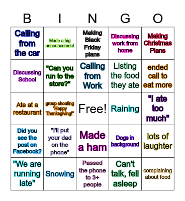 Thanksgiving Calls Bingo! Bingo Card