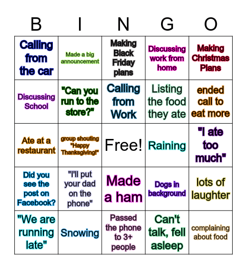 Thanksgiving Calls Bingo! Bingo Card