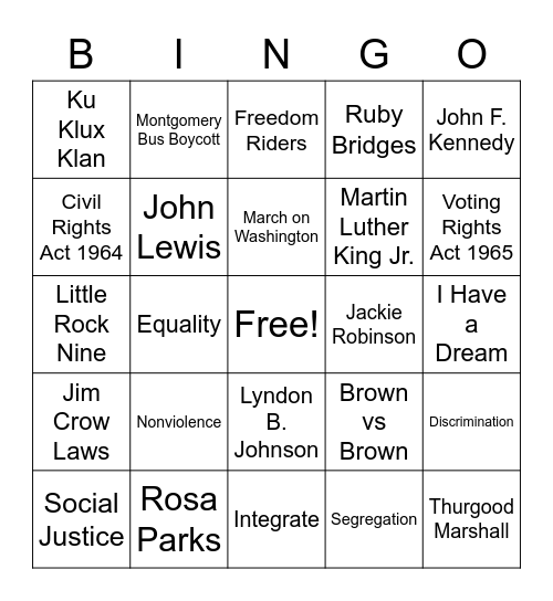 Civil Rights Bingo Card