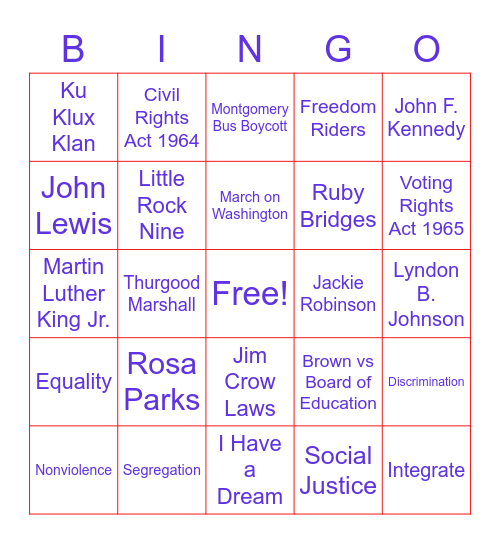 Civil Rights Bingo Card