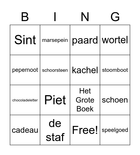 Sinbterklaas Bingo Card