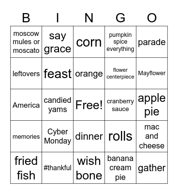 Honciano Thanksgiving 2020 Bingo Card