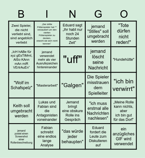 Düsterwald Bingo Card