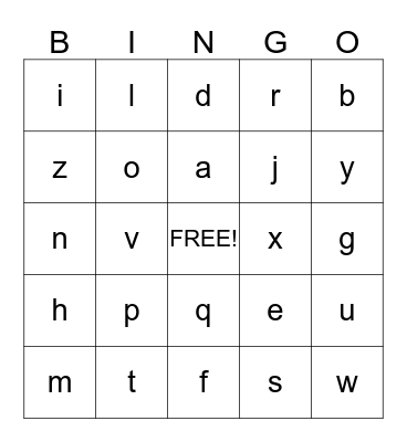 Letter Sounds Bingo Card
