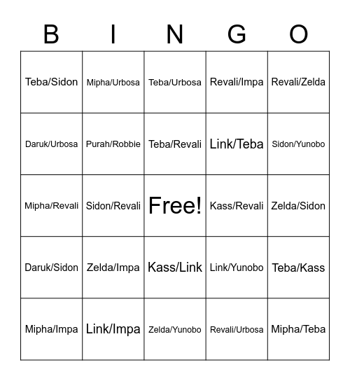 BotW/AoC Rareship Bingo (Major Characters) Bingo Card