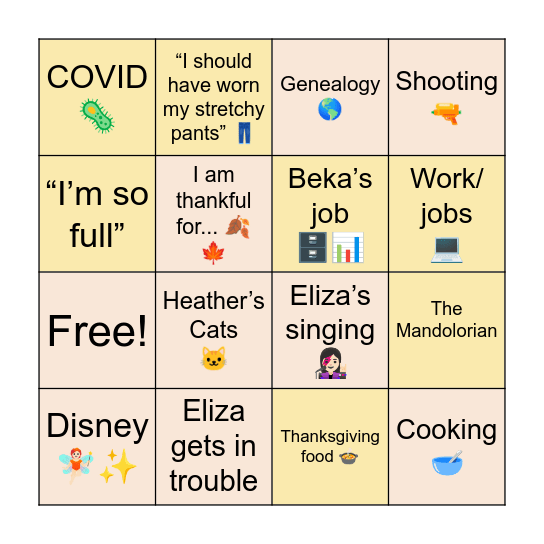 Jones Thanksgiving Bingo Card