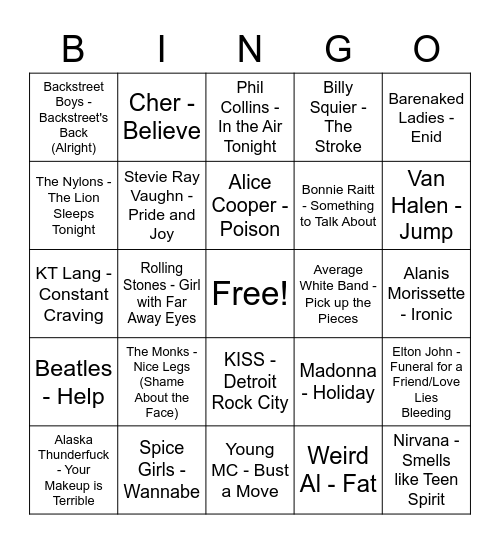 Music Bingo Card