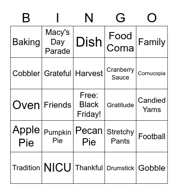 Happy Turkey Day! Bingo Card