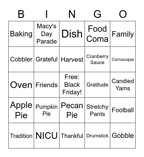 Happy Turkey Day! Bingo Card