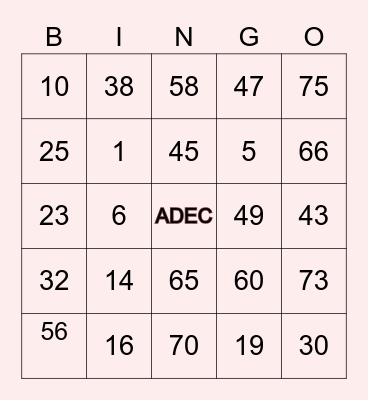 ADEC BINGO AWARDEE Bingo Card