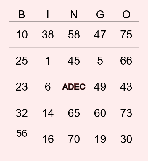 ADEC BINGO AWARDEE Bingo Card