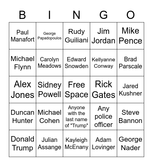 POTUS45 Pardon Bingo Card