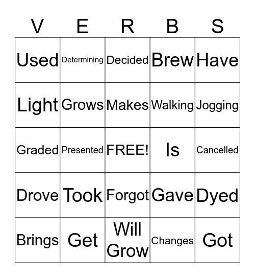 Verbs Bingo Card