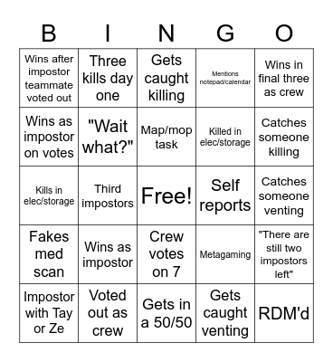 Chilled Among Us Bingo Card