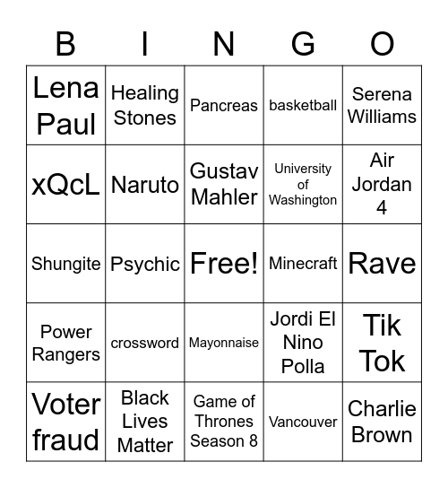 Get them to say it Bingo Card