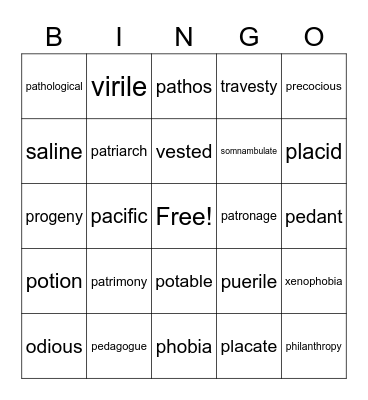 English 10 Card#2 Bingo Card