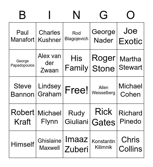Trump Pardons Bingo Card