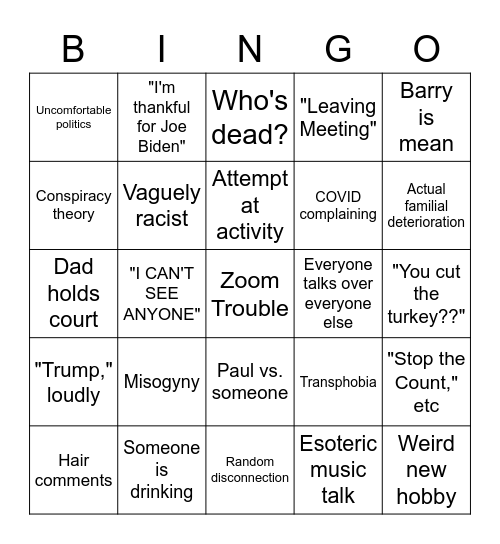 Thanksgiving 2020 part 2 Bingo Card