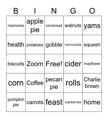 Thanksgiving Bingo Card