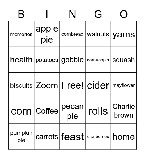 Thanksgiving Bingo Card