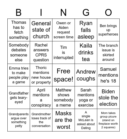 McLean Thanksgiving Bingo Card