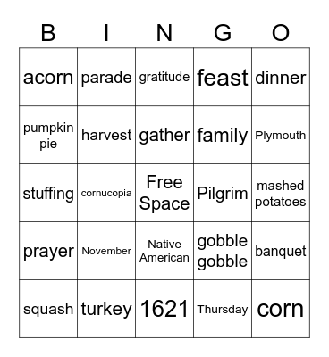 Thanksgiving Bingo Card