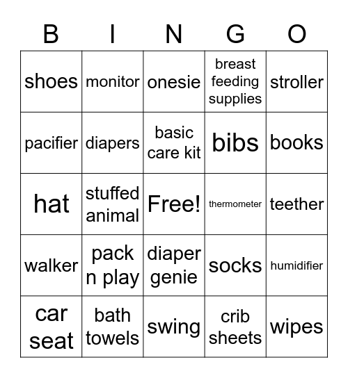 Baby Shower Gift Bingo Card