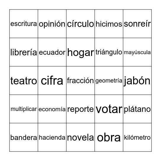 Palabras de Alta Frecuencia Bingo Card