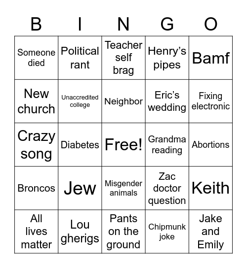 GP Bingo Card