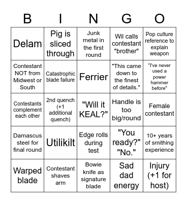 Forged in Fire Bingo/Drinking Game Bingo Card