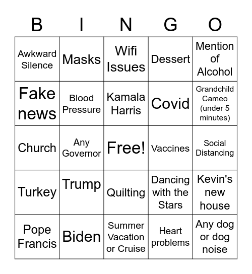 Cleary Thanksgiving Bingo Card