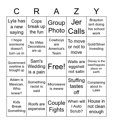 Thanksgiving Bingo Card