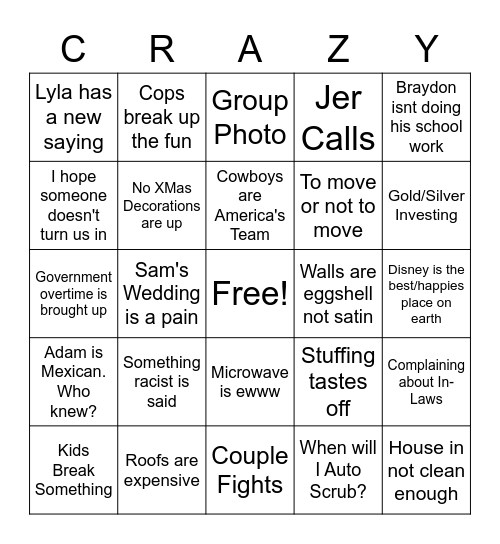 Thanksgiving Bingo Card